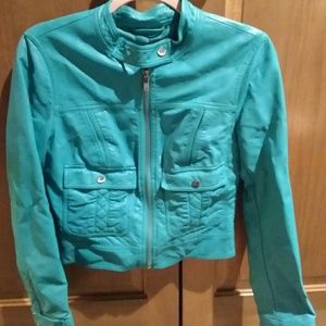 Bebe aqua colored all leather jacket